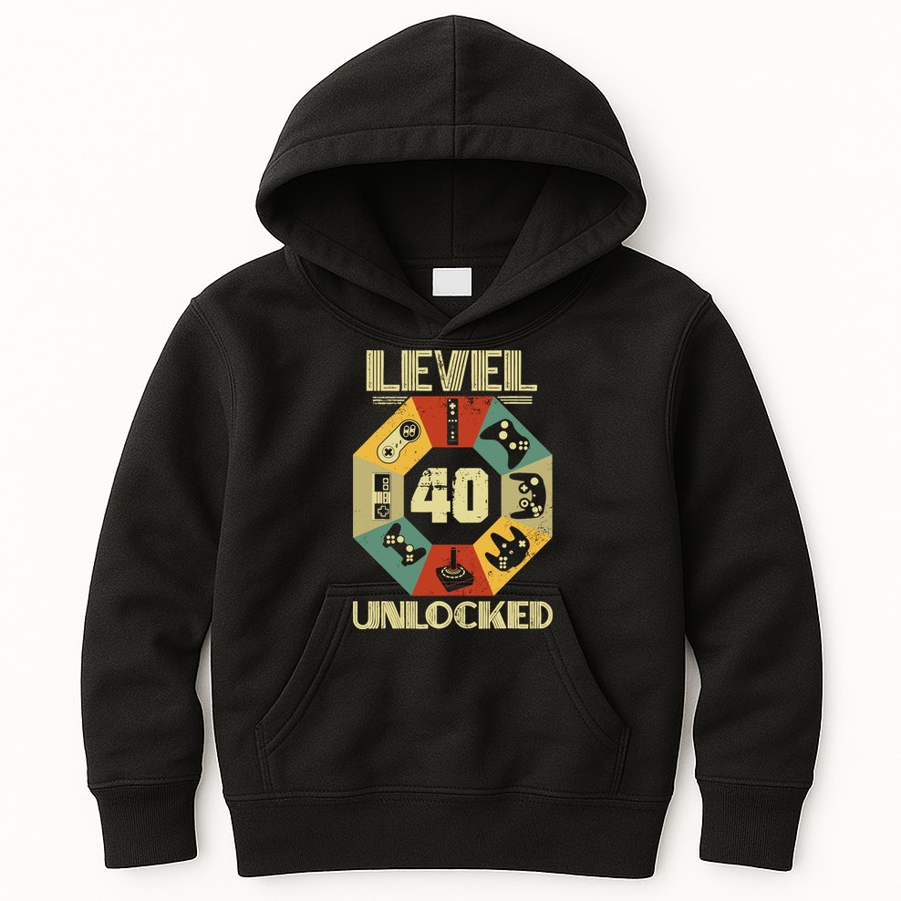 Level 40 Unlocked T Funny Video Gamer 40th Birthday Kids Hoodie