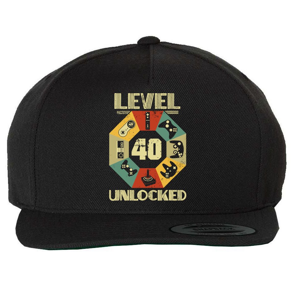 Level 40 Unlocked T Funny Video Gamer 40th Birthday Wool Snapback Cap