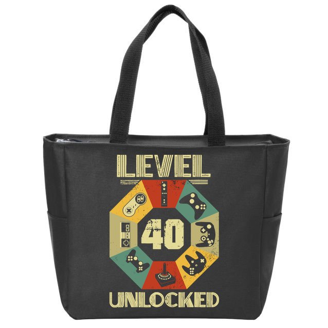 Level 40 Unlocked T Funny Video Gamer 40th Birthday Zip Tote Bag