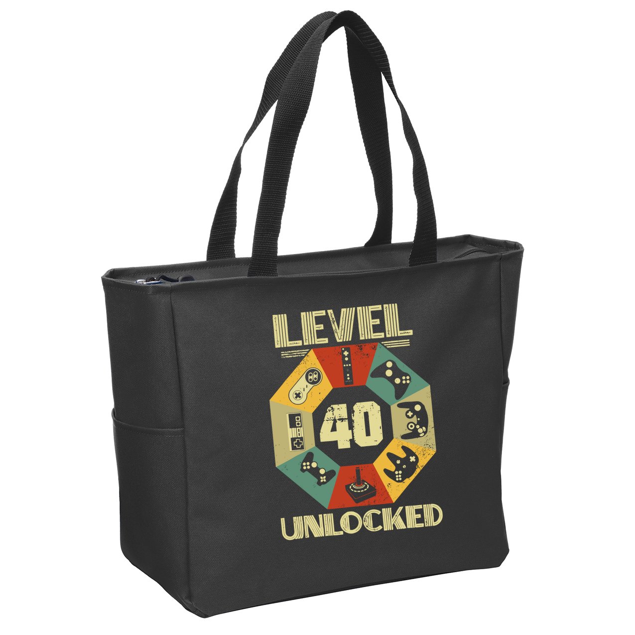 Level 40 Unlocked T Funny Video Gamer 40th Birthday Zip Tote Bag