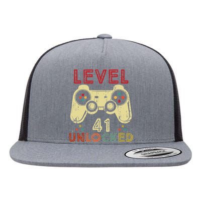 Level 41 Unlocked Birthday 41 Years Old Cool 41st Bday Gifts Flat Bill Trucker Hat