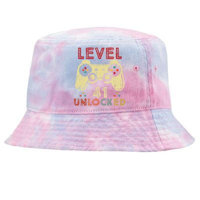 Level 41 Unlocked Birthday 41 Years Old Cool 41st Bday Gifts Tie-Dyed Bucket Hat