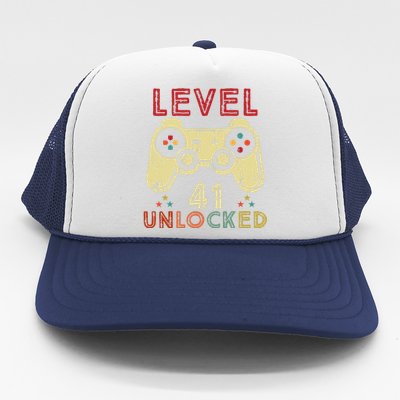 Level 41 Unlocked Birthday 41 Years Old Cool 41st Bday Gifts Trucker Hat