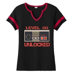 Level 40 Unlocked Video Gamer 40th Birthday Gift Ladies Halftime Notch Neck Tee