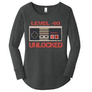 Level 40 Unlocked Video Gamer 40th Birthday Gift Women's Perfect Tri Tunic Long Sleeve Shirt