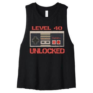 Level 40 Unlocked Video Gamer 40th Birthday Gift Women's Racerback Cropped Tank