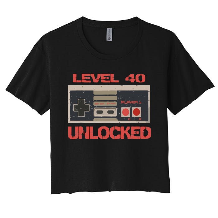 Level 40 Unlocked Video Gamer 40th Birthday Gift Women's Crop Top Tee