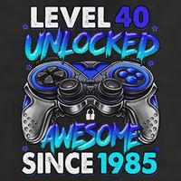Level 40 Unlocked Awesome Since 1985 40th Birthday Gaming 7 Panel Mesh Trucker Snapback Hat