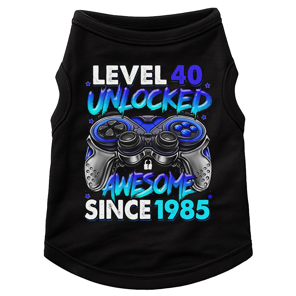 Level 40 Unlocked Awesome Since 1985 40th Birthday Gaming Doggie Tank