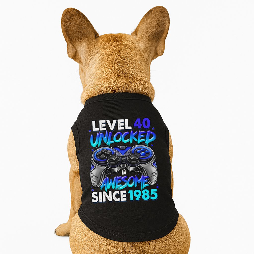 Level 40 Unlocked Awesome Since 1985 40th Birthday Gaming Doggie Tank