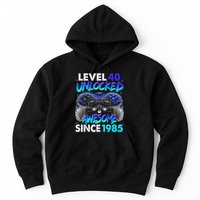 Level 40 Unlocked Awesome Since 1985 40th Birthday Gaming Hoodie