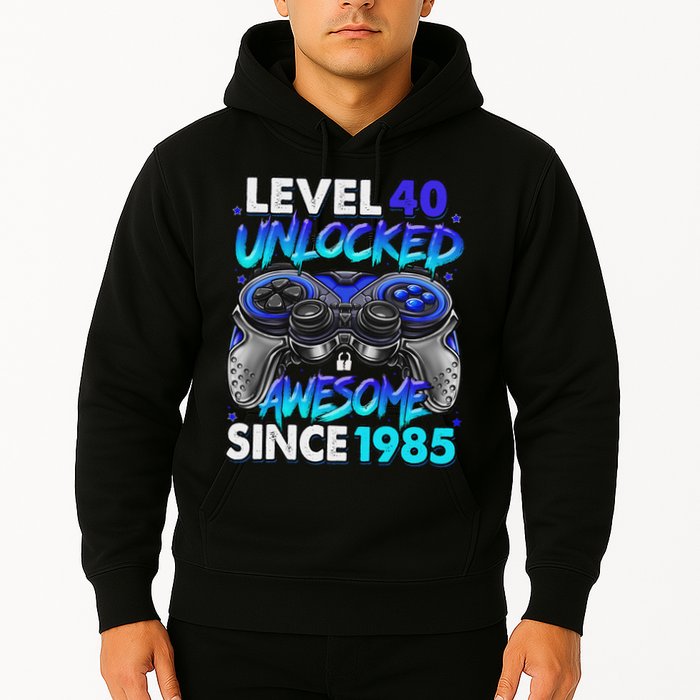 Level 40 Unlocked Awesome Since 1985 40th Birthday Gaming Hoodie