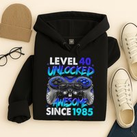 Level 40 Unlocked Awesome Since 1985 40th Birthday Gaming Hoodie