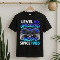 Level 40 Unlocked Awesome Since 1985 40th Birthday Gaming T-Shirt