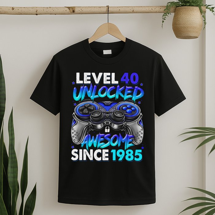Level 40 Unlocked Awesome Since 1985 40th Birthday Gaming T-Shirt