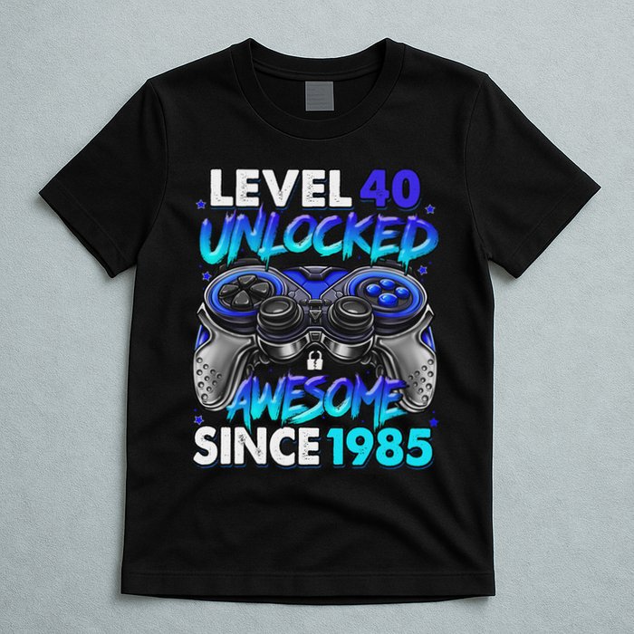Level 40 Unlocked Awesome Since 1985 40th Birthday Gaming T-Shirt