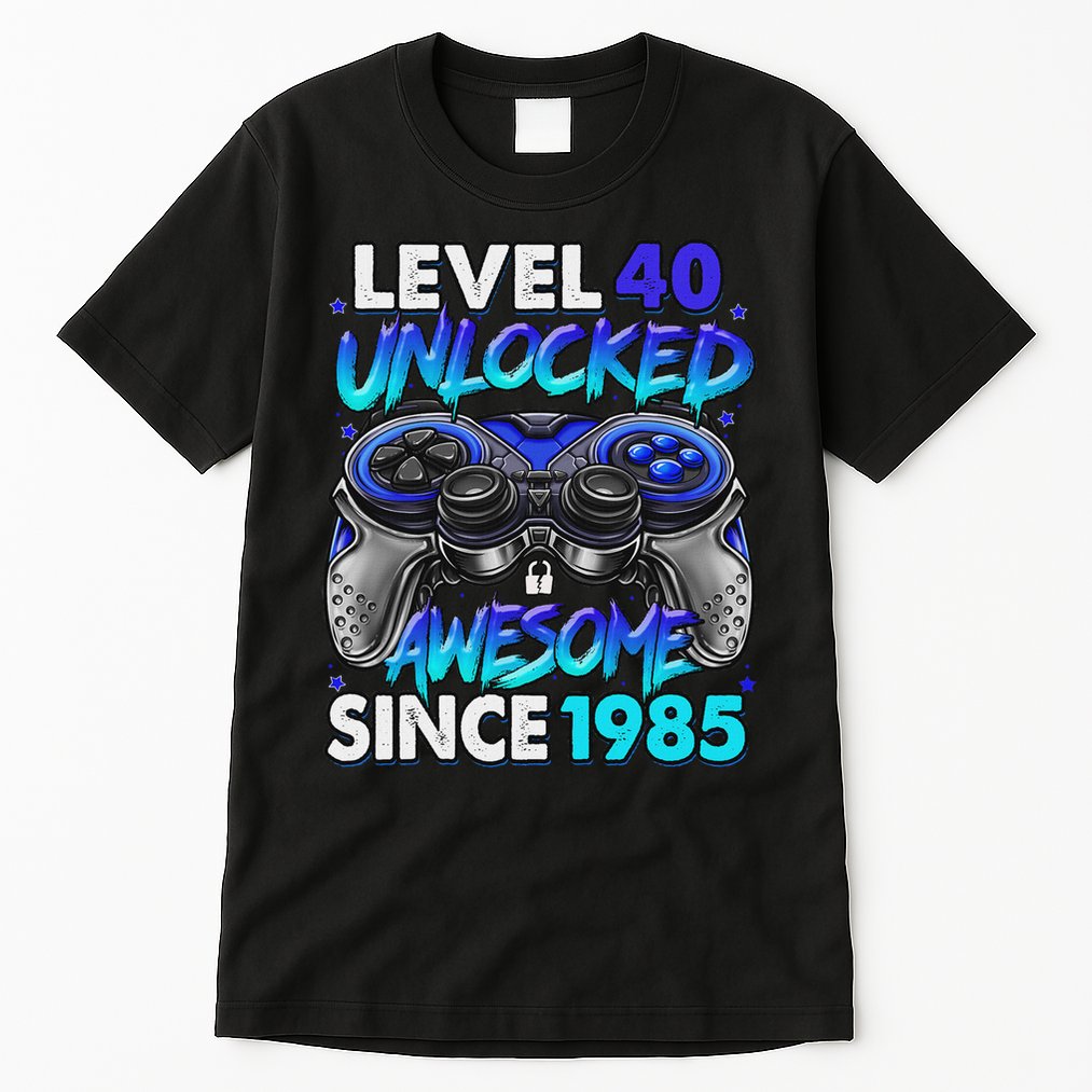 Level 40 Unlocked Awesome Since 1985 40th Birthday Gaming Tall T-Shirt