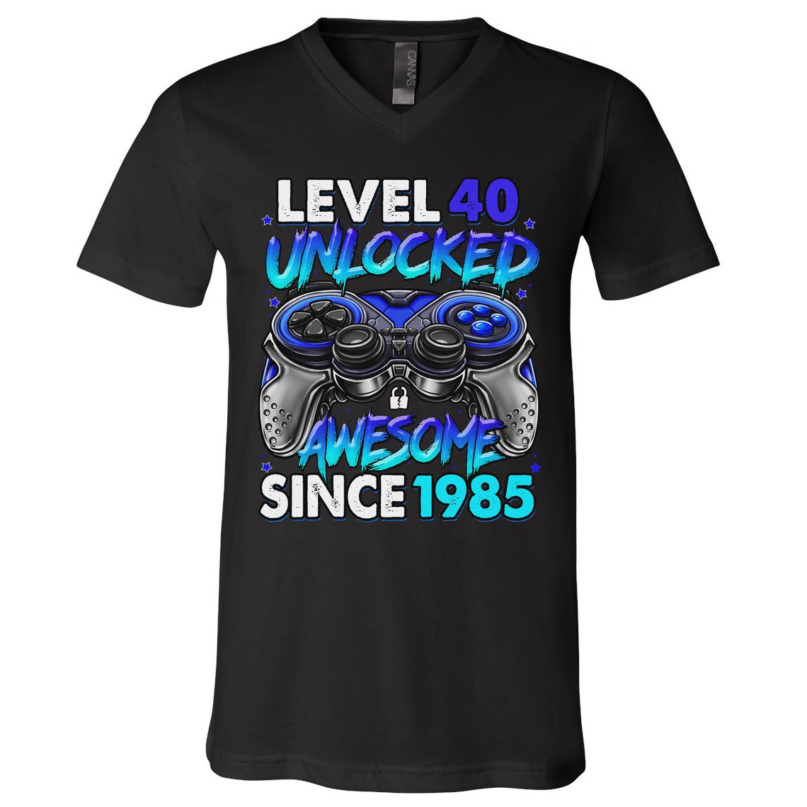 Level 40 Unlocked Awesome Since 1985 40th Birthday Gaming V-Neck T-Shirt