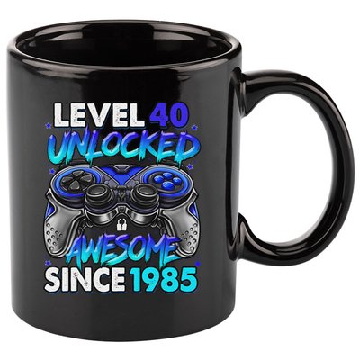 Level 40 Unlocked Awesome Since 1985 40th Birthday Gaming 11oz C Handle Ceramic Mug