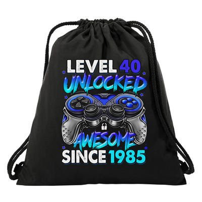 Level 40 Unlocked Awesome Since 1985 40th Birthday Gaming Drawstring Bag
