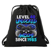 Level 40 Unlocked Awesome Since 1985 40th Birthday Gaming Drawstring Bag