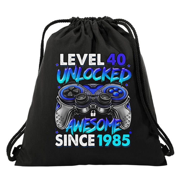 Level 40 Unlocked Awesome Since 1985 40th Birthday Gaming Drawstring Bag