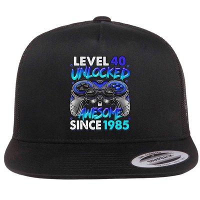 Level 40 Unlocked Awesome Since 1985 40th Birthday Gaming Flat Bill Trucker Hat