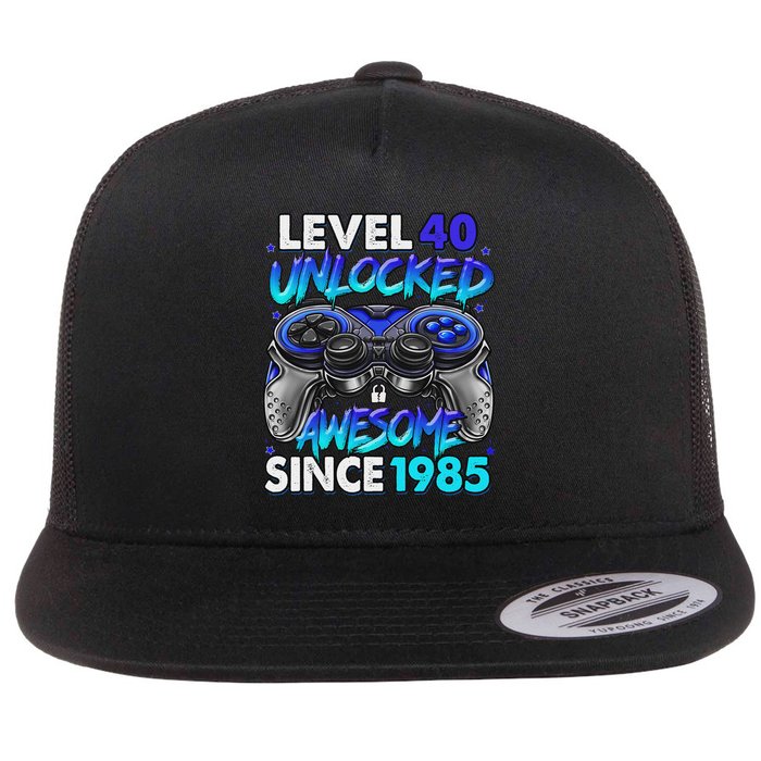 Level 40 Unlocked Awesome Since 1985 40th Birthday Gaming Flat Bill Trucker Hat