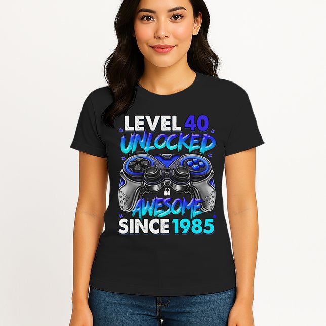 Level 40 Unlocked Awesome Since 1985 40th Birthday Gaming Womens T-Shirt
