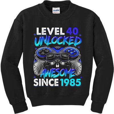 Level 40 Unlocked Awesome Since 1985 40th Birthday Gaming Kids Sweatshirt