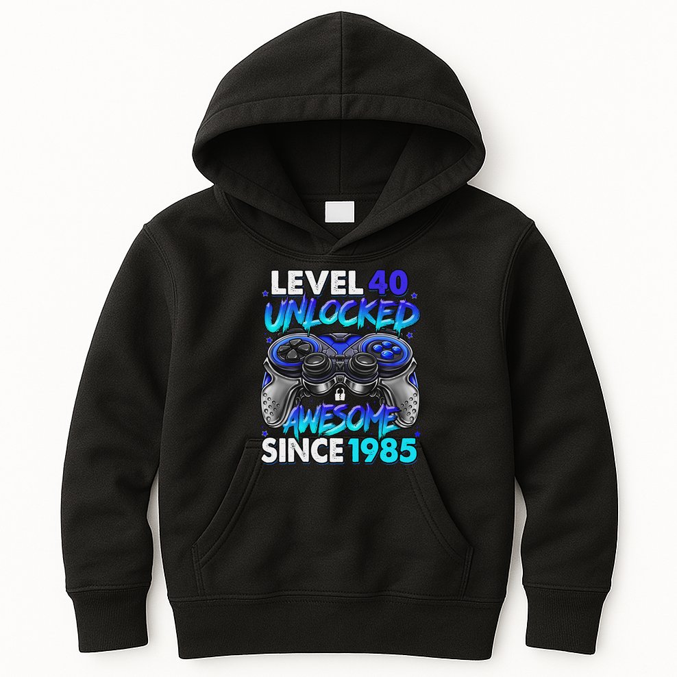 Level 40 Unlocked Awesome Since 1985 40th Birthday Gaming Kids Hoodie