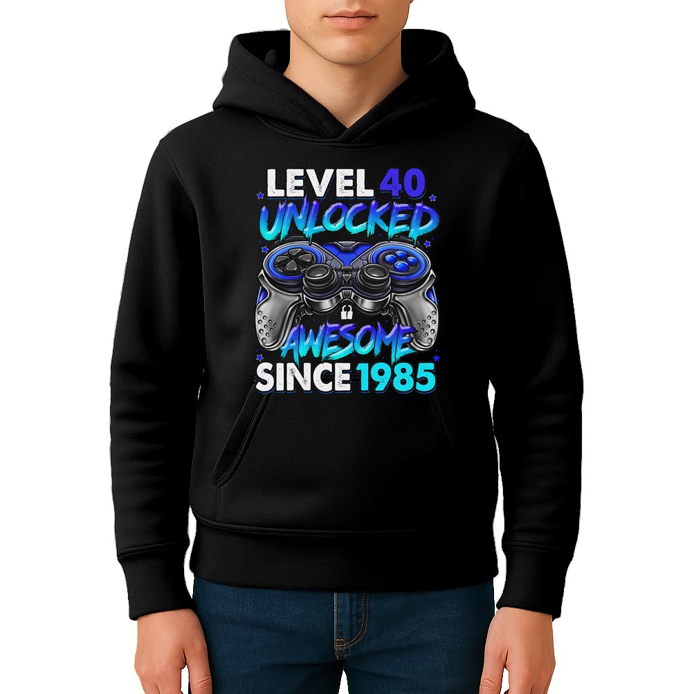 Level 40 Unlocked Awesome Since 1985 40th Birthday Gaming Kids Hoodie