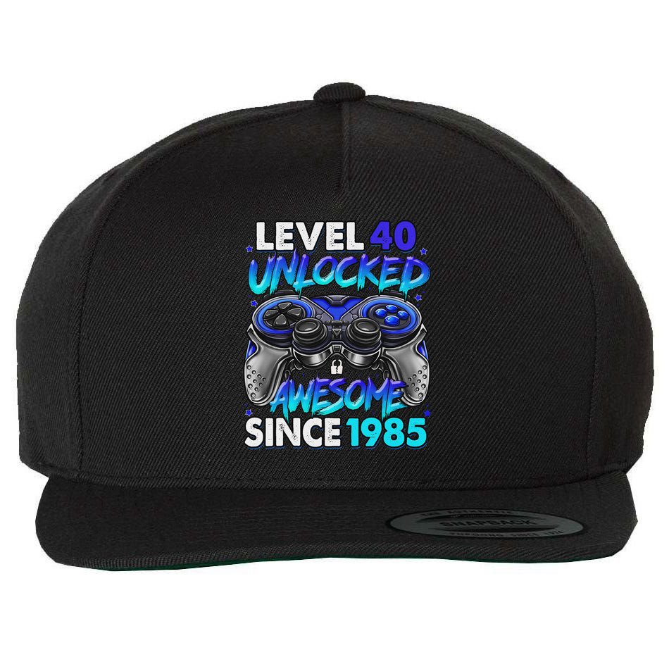 Level 40 Unlocked Awesome Since 1985 40th Birthday Gaming Wool Snapback Cap