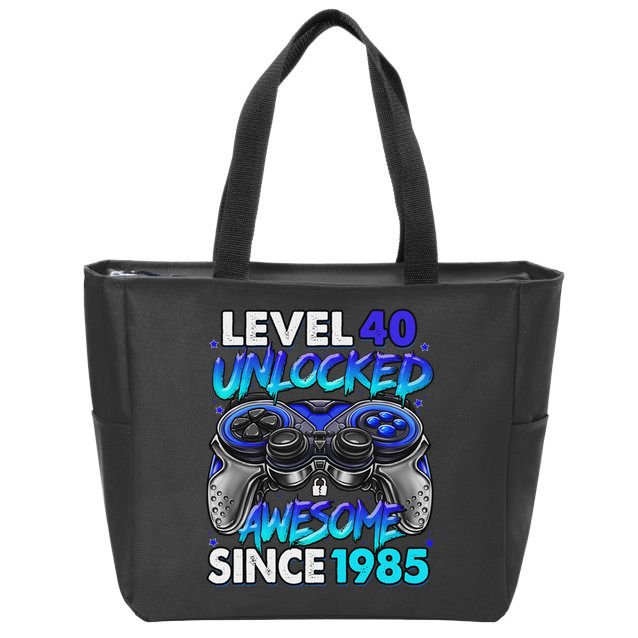 Level 40 Unlocked Awesome Since 1985 40th Birthday Gaming Zip Tote Bag