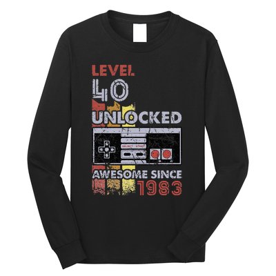 Level 40 Unlocked Gamer 40th Birthday Gift Video Game Lovers Long Sleeve Shirt