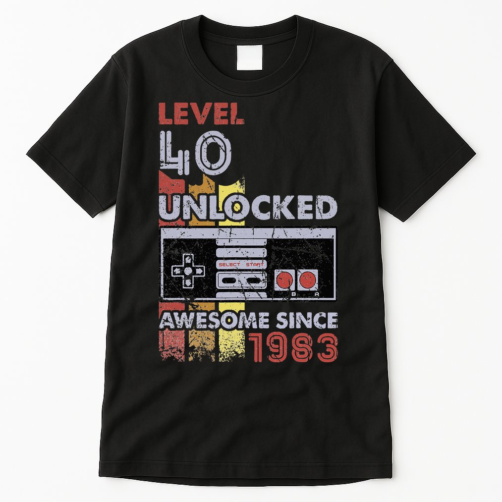 Level 40 Unlocked Gamer 40th Birthday Gift Video Game Lovers Tall T-Shirt