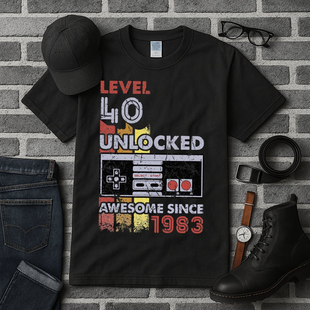 Level 40 Unlocked Gamer 40th Birthday Gift Video Game Lovers Tall T-Shirt