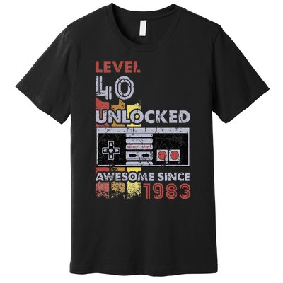 Level 40 Unlocked Gamer 40th Birthday Gift Video Game Lovers Premium T-Shirt