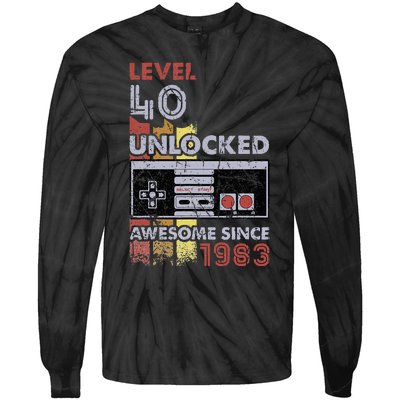 Level 40 Unlocked Gamer 40th Birthday Gift Video Game Lovers Tie-Dye Long Sleeve Shirt