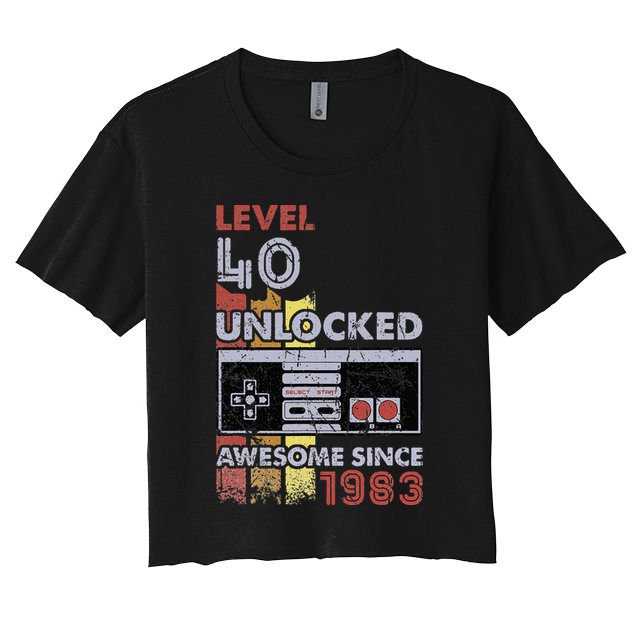 Level 40 Unlocked Gamer 40th Birthday Gift Video Game Lovers Women's Crop Top Tee