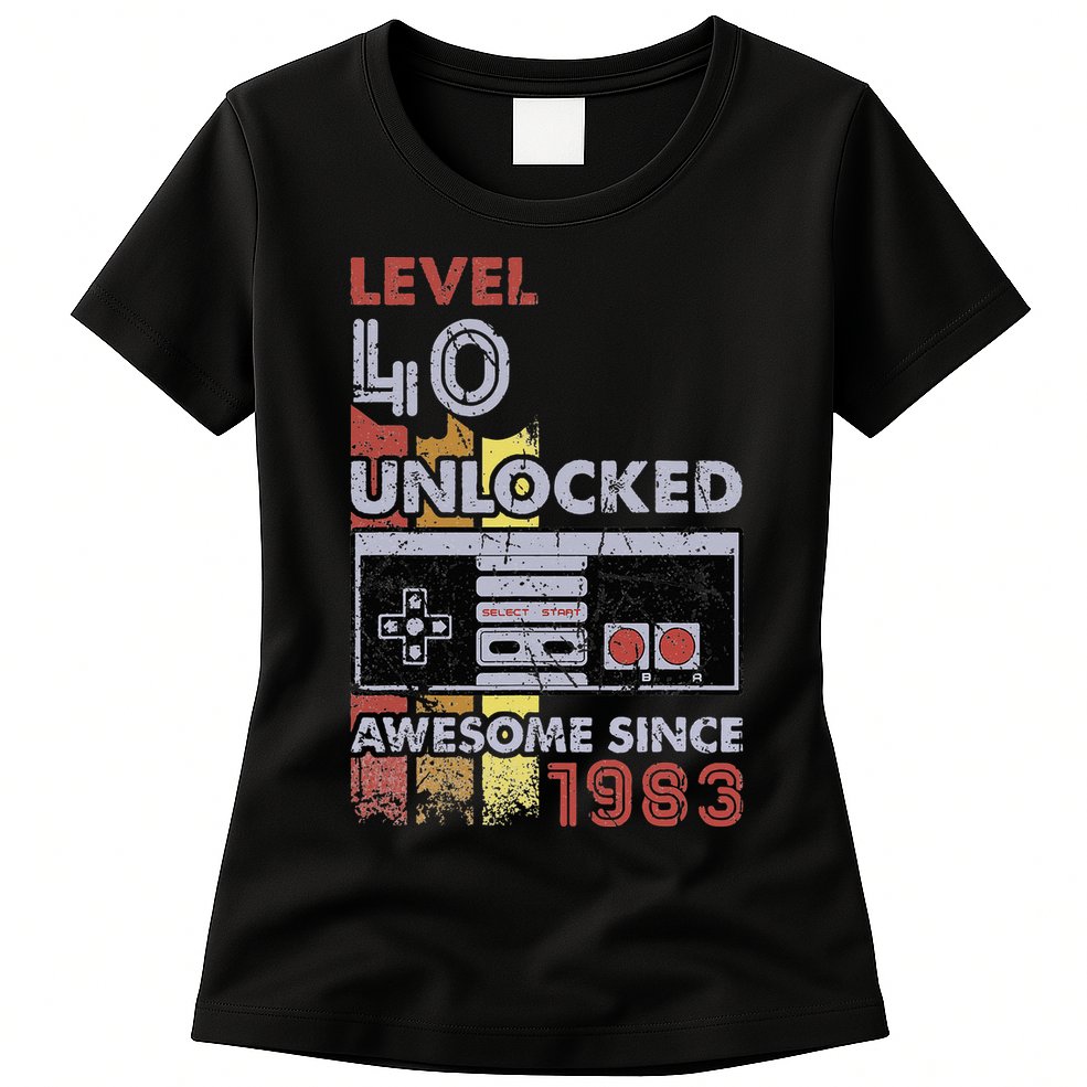 Level 40 Unlocked Gamer 40th Birthday Gift Video Game Lovers Womens T-Shirt