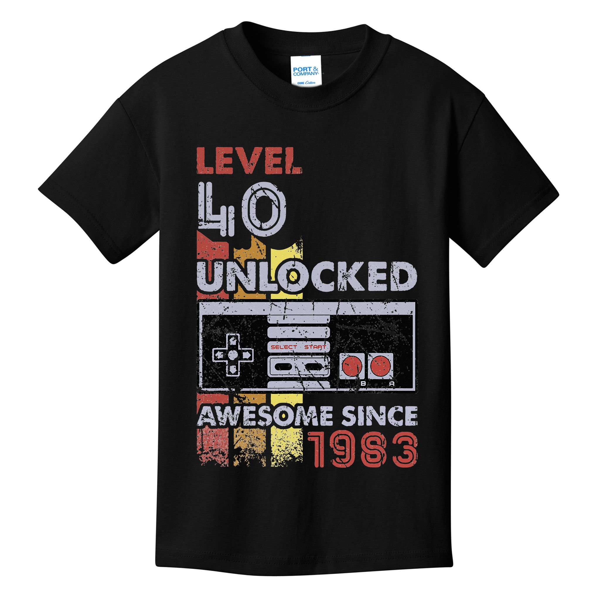 Level 40 Unlocked Gamer 40th Birthday Gift Video Game Lovers Kids T-Shirt