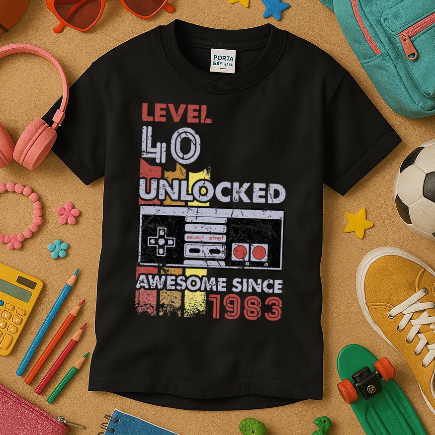 Level 40 Unlocked Gamer 40th Birthday Gift Video Game Lovers Kids T-Shirt