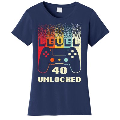 Level 40 Unlocked Funny Video Gamer Retro 40th Birthday Gift Women's T-Shirt