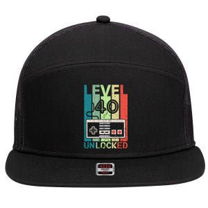 Level 40 Unlocked Video Gamer 40th Birthday Gifts 7 Panel Mesh Trucker Snapback Hat