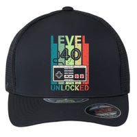 Level 40 Unlocked Video Gamer 40th Birthday Gifts Flexfit Unipanel Trucker Cap