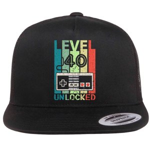 Level 40 Unlocked Video Gamer 40th Birthday Gifts Flat Bill Trucker Hat