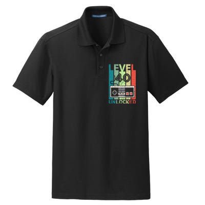 Level 40 Unlocked Video Gamer 40th Birthday Gifts Dry Zone Grid Polo