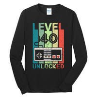 Level 40 Unlocked Video Gamer 40th Birthday Gifts Tall Long Sleeve T-Shirt