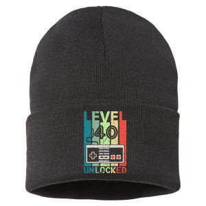 Level 40 Unlocked Video Gamer 40th Birthday Gifts Sustainable Knit Beanie